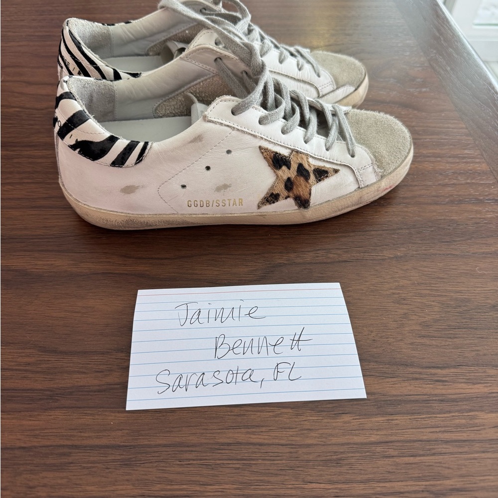 Golden Goose White and Animal Print Sneakers Size 36